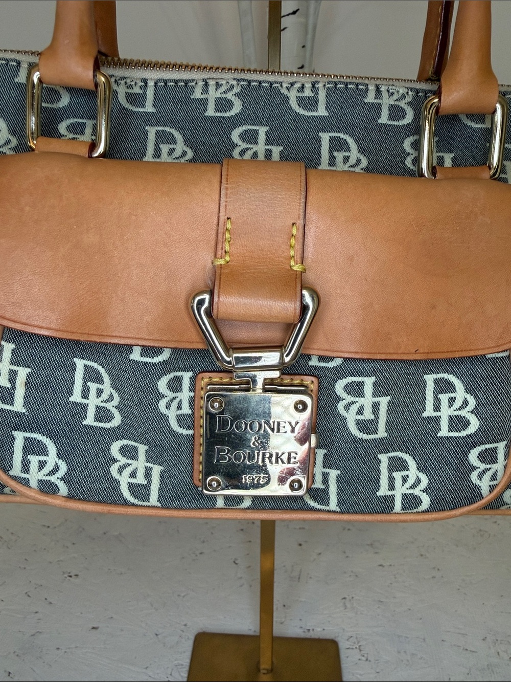Dooney &Bourke EUCsatchel 12/12/2 by 61/2 gray denim//tanleather trim, & handles
